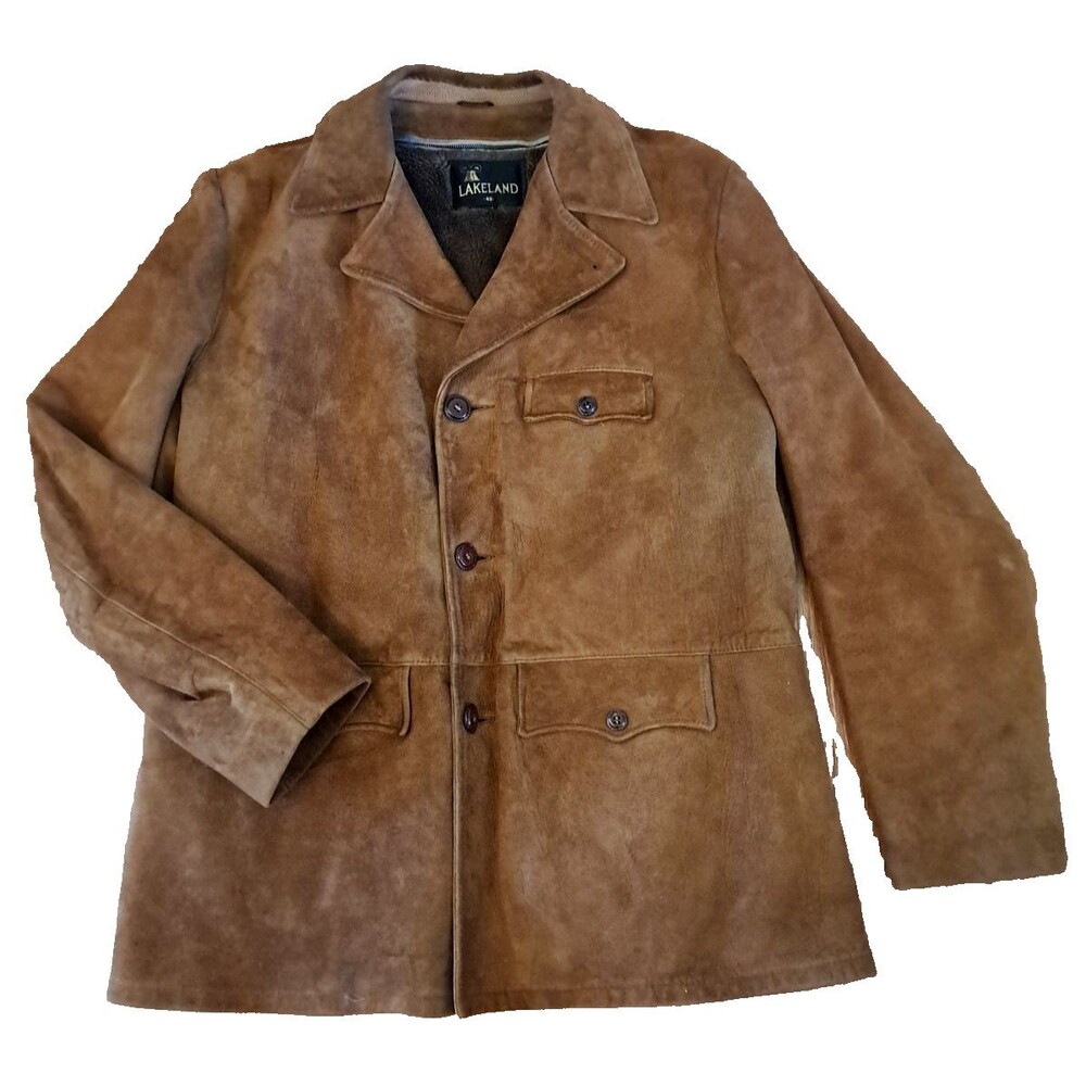 Mens Vintage Lakeland Suede Jacket Removable Liner 3 Pockets Western 46 Long
